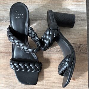 A New Day Black Braided Block Heel Sandals